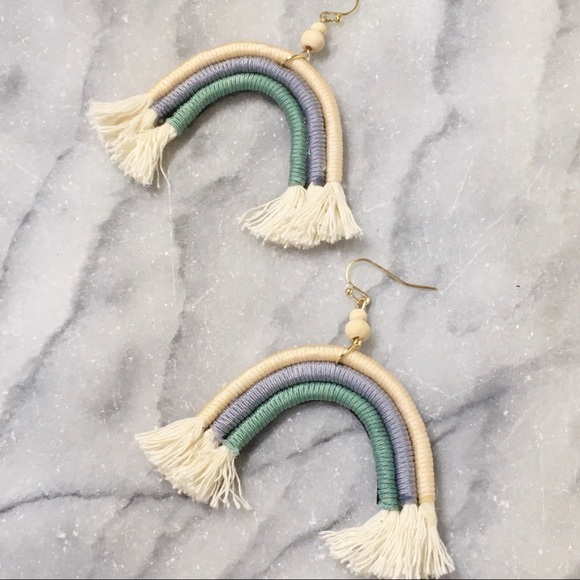 Jewelry - Rainbow Fringe Dangle Statement Earrings Pastel